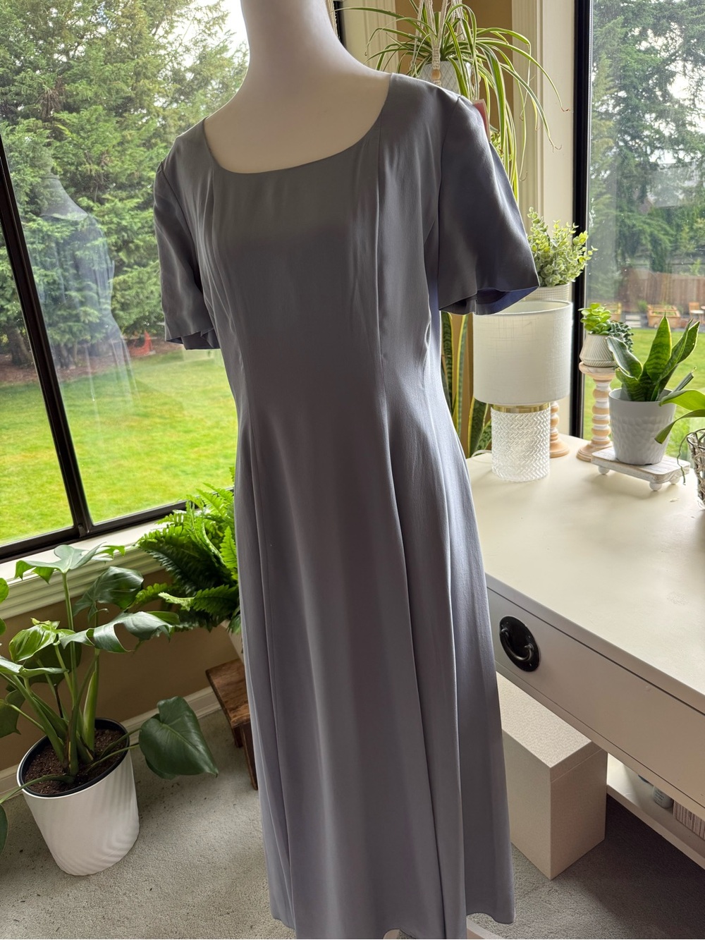 Laura Ashley Slate Blue Midi Dress with Square Neck